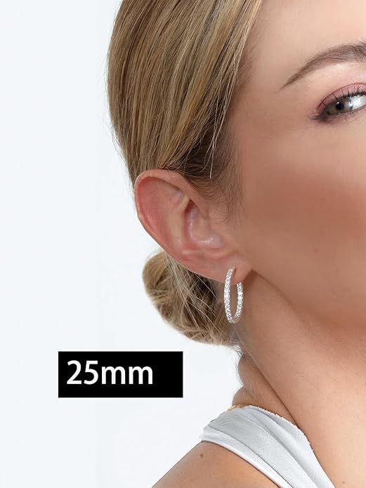 Wyyxl Womens Diamond Hoop Earrings, 20/25/30mm Small Hoop Sterling Silver Based Hypoallergenic Huggie Stud, Sparkle Moissanite 5a Cubic Zirconia Earings Jewelry for Woman Daily Party Wear