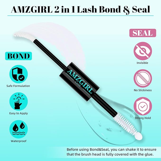 Lash Bond and Seal,Lash Glue for Eyelash Extensions,Eyelashes Clusters Lash Bond and Seal Waterproof 10ml,2 in 1 Eyelash Bond and Seal Long Lasting,Bond and Seal Lash Extensions Strong Hold(White)