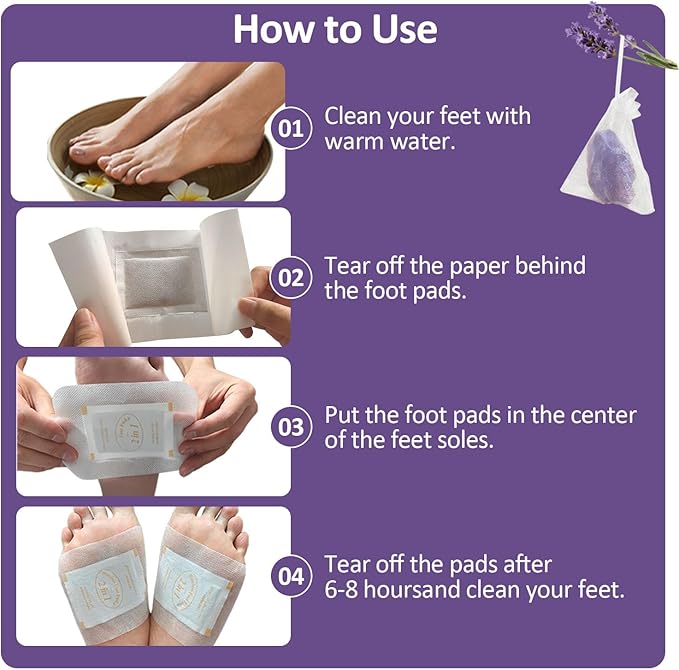 Ginger Foot Pads, 60 Pads One-Piece Design Premium Natural Bamboo Vinegar Foot Care Pad with Natural Crystals for Stress & Fatigue Relief, Ideal for Winter Better Sleeping, Lavender Scented
