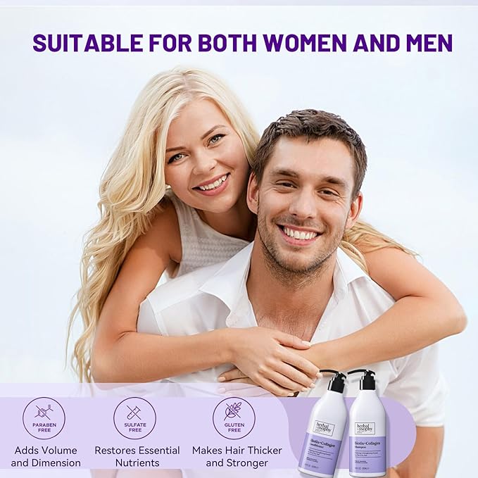 Herbalosophy Biotin & Collagen Shampoo & Conditioner Set, Hair Growth Thickening, Repair Dry, Damaged Hair Set, Infused with Vitamin B7 & Argan Oil, Sulfate, Parabens and Gluten Free, 2 x 16.9 Fl Oz