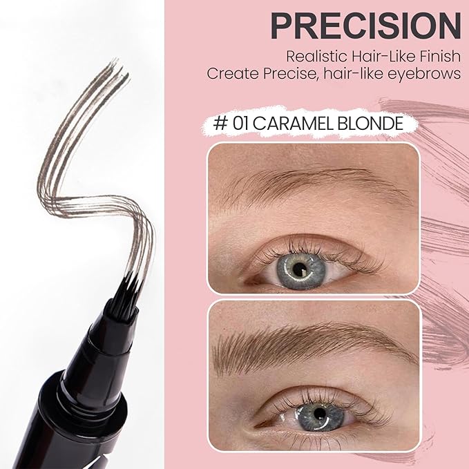 Eyebrow Pen, 3D Multi-Forked Eyebrow Pencils for Women, Waterproof Liquid Brow Pencil with Angled Brow Brush for Hair-Like Strokes, 24hrs Long Lasting Quick Dry Touch-Up Eyebrow Pen, Easy to Use- #01