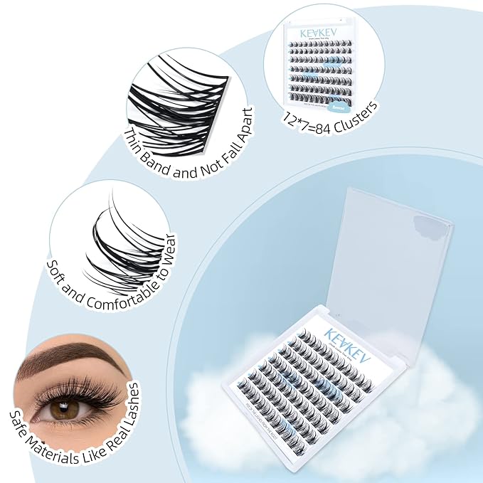 Lash Clusters 84 Pcs Cluster Lashes Eyelash Clusters DIY Cluster Eyelash Extensions Individual Lashes Thin Band & Soft(Breeze,D-16mm)