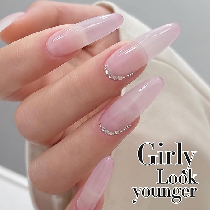Double Rhythm Gel Polish 15ML Jelly Sheer Pastel Light Milky Color Pearl White Bottle 1 PC 0.5 OZ Full Size Nail Art Salon at Home (Milky Pink-D1381)