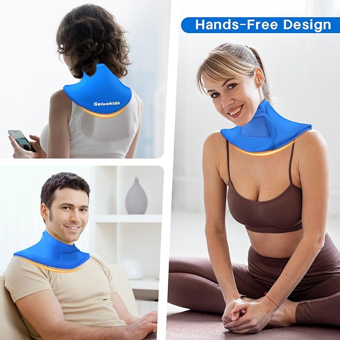 SEIWEHIDO Neck Ice Pack Wrap Cooling Cervical Brace- Upgraded Reusable Hot & Cold Compress Gel Pack for Stiff Neck Shoulder Pain Relief, Swelling, Sprains, Cervical Surgery Recovery & Office Pressure