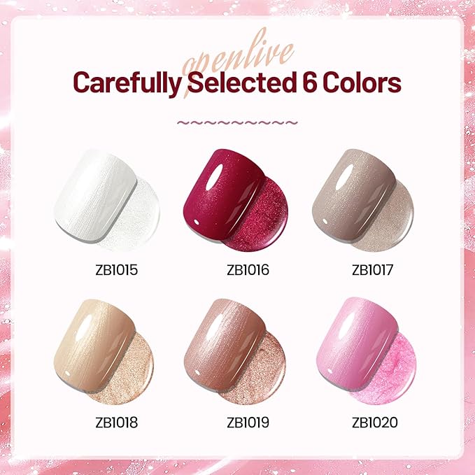 OpenLive 10ml Glitter Nail Polish Set 6 Colors Glitter Red Pink White Nail Polish Set for Nail Art