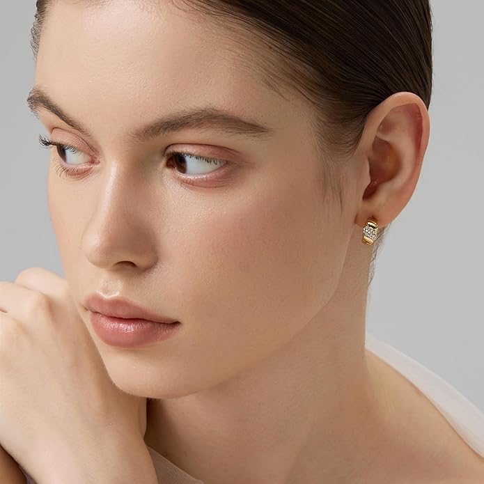 FRUMOS 925 Sterling Silver Huggie Earrings for Women 18K Gold Plated Hoop Earrings for Women Hypoallergenic Small Cubic Zirconia Huggie Earring