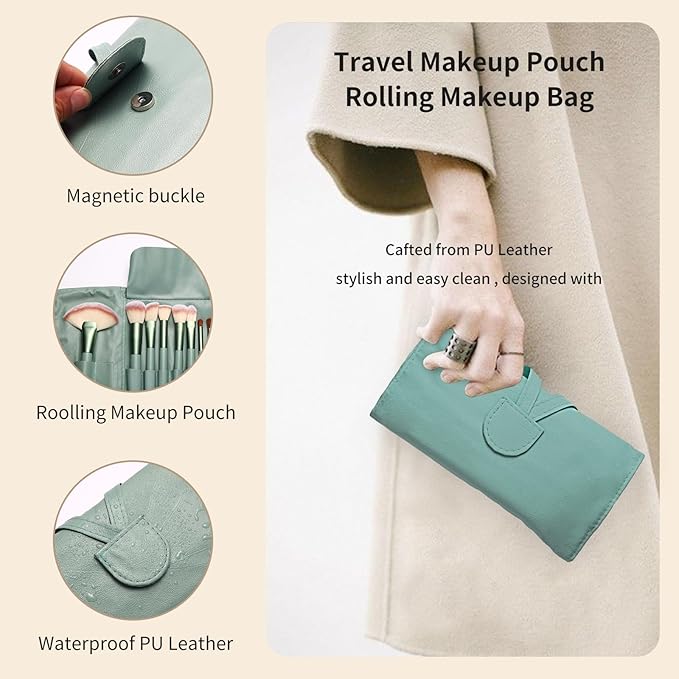 Make Up Brush Sets for Women, NEVSETPO 28PCS Synthetic Makeup Kits Include 24 Makeup Brushes,2 Beauty Blenders, 1 Dual End Masks Spatula, 1 Brush Set Cleaning Mat, Travel-Friendly Makeup Case, Green
