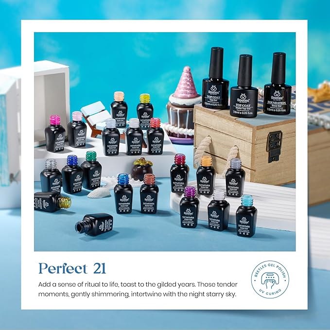 Beetles Winter Gel Nail Polish Set - 20 Pcs Neon Nail Gel Polish Set Soak Off Uv LED Gold Sliver Glitter Nail Polish Kit Blue Pink Black White Uv for Nail Art Salon Valentines Gift for Women