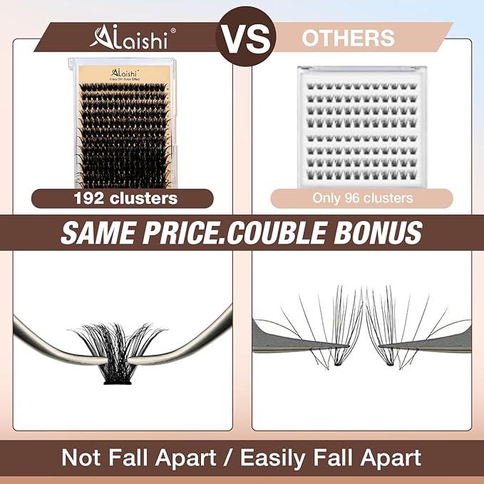 AILAISHI Lash Clusters Kit, DIY Cluster Eyelash Extensions 10‑20mm, 80D+100D, 192pcs Fluffy D Curl Natural Lashes with Bond & Seal,Tweezers–Fake Cat Eye Individual Clusters