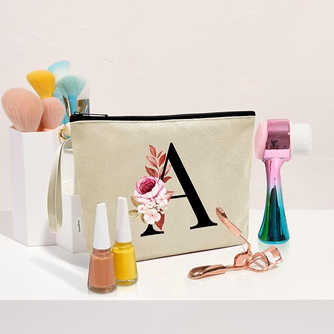 Vavabox A-Z Personalized Makeup Bag, Birthday Gifts for Women Mom, Gifts for Best Friend, Bride Bridesmaid Cosmetic bag (O, Yellow)