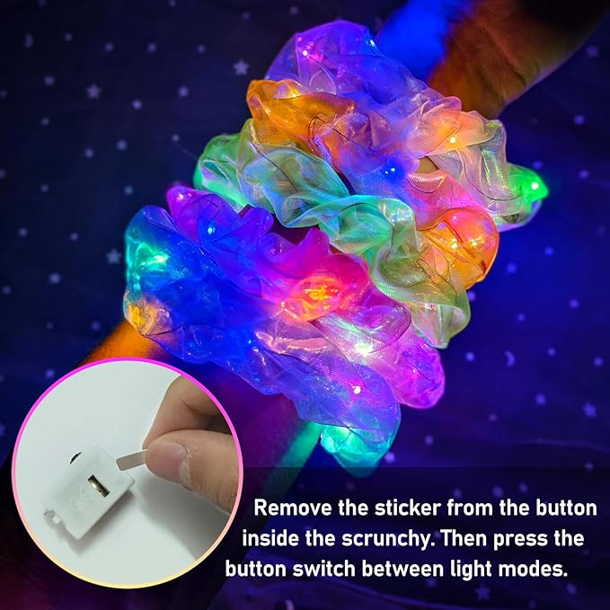 40 PCS Light up Scrunchies, 3 Glow Mode, Hair Accessories for Women, Glow in the Dark Party Supply for Festival Rave Slumber Party