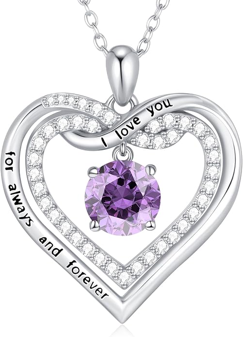 G&GEMSJEW Infinity Heart Birthstone Necklaces for Women, 925 Sterling Silver Jewelry, Pendant Heart Necklaces Birthday Anniversary Christmas Gift for Women Wife Mom Girlfriend Lady