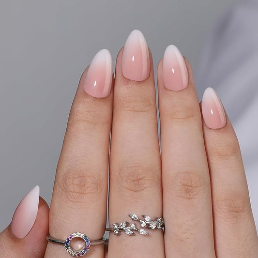 RPNZL Press On Nails - Cappuccino | Ombre Design French Tip, UV Finish Almond Nails, Salon Quality | 32 Nails, 16 Sizes Kit with Glue and Adhesive Tabs I Female Founded