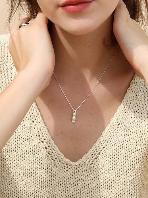 S.Leaf 925 Sterling Silver Cat Necklace Jewelry for Women Trendy Dainty Charm Pendant Necklaces Best Friend Birthday Gifts for Her Sister Mom Wife Womens
