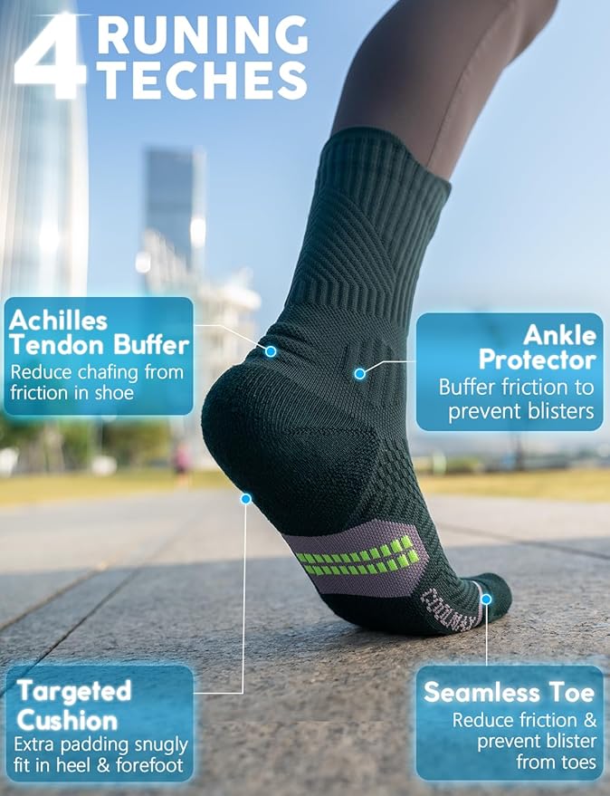 Juclise Womens Coolmax Bamboo Viscose Compression Running Crew Socks, Moisture-Wicking Anti-Blister Hiking&Gym Athletic