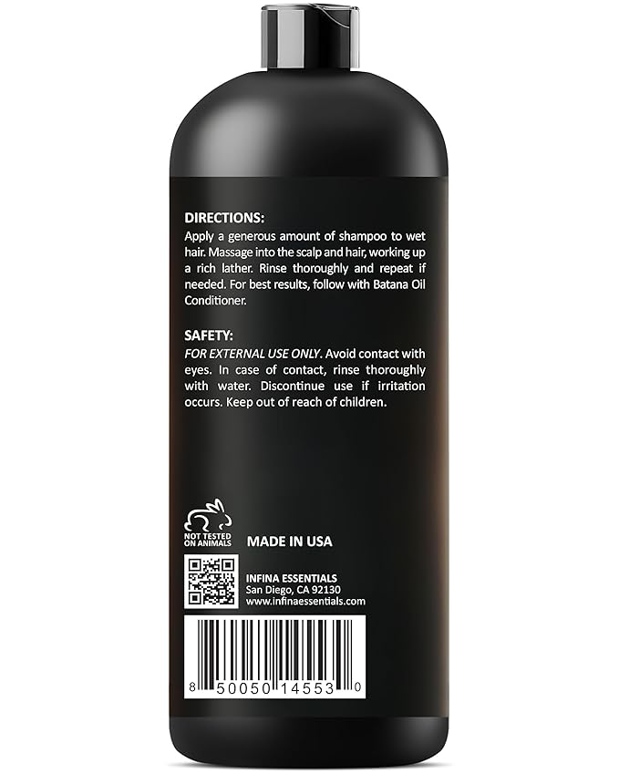 INFINA ESSENTIALS Batana Oil Shampoo | 16 fl oz | with Biotin & Tea Tree | Moisturizing, Strengthening & Nourishing Formula | Promotes Hair Growth and Thickness