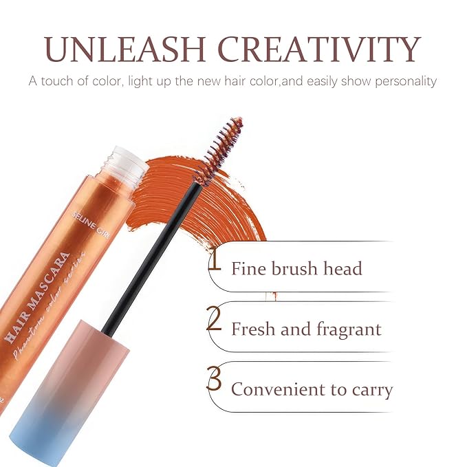 Eshioh Temporary Hair Mascara, 8 Vibrant Colors Temporary Hair Color Dye, Safe Green Formula Hair Mascara, Hair Color for Parties, Halloween, Birthdays, Hair Chalk for Women #orange