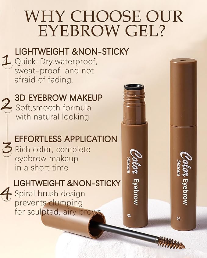 2Pcs Tinted Brow Cream Waterproof,Brown Longwearing Smudgeproof Liquid Eyebrow Tinting Gel Mascara,Volumizing Eye Brows Filler Women Natural Brow Makeup without Clumping with Brow Brush&Razor-02