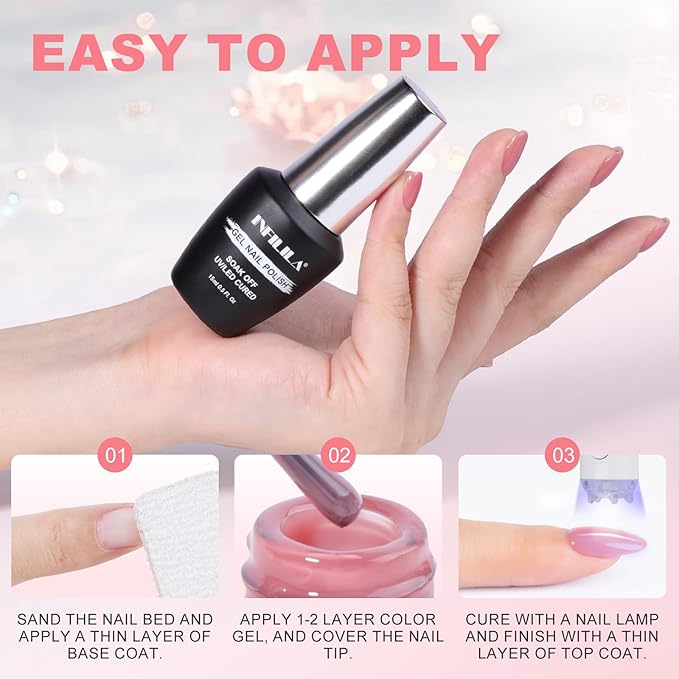 NXJ INFILILA Light Pink Gel Nail Polish, 15ml Baby Milky Pink Soak Off UV LED Gel Polish Long Lasting Shiny, Nude Jelly Sheer Translucent Color for Salon and Nail Art DIY at Home N11