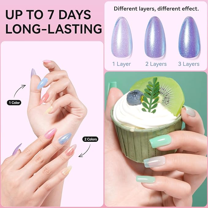 Nailshion Quick Air Dry Nail Polish, 16 Colors Holographic Nude Peach Pink Blue Green Regular Nail Polish with Clear Base Top Coat & Remover Pads, Hema-free, Non Gel, Gift for Women Girls