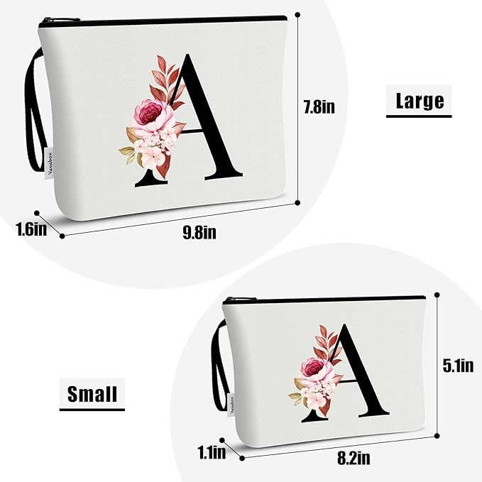 Vavabox A-Z Personalized Makeup Bag, Birthday Gifts for Women Mom, Gifts for Best Friend, Bride Bridesmaid Cosmetic bag (N, 03-White Set)
