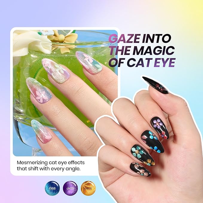Beetles Gel Nail Polish Set - 53 Pcs 48 Colors Cat Eye Gel Nail Polish Pink Jelly Nude Red Green Blue Glitter Shell Shread Salon DIY Home UV LED Valentines Gifts for Women Vivid Moments