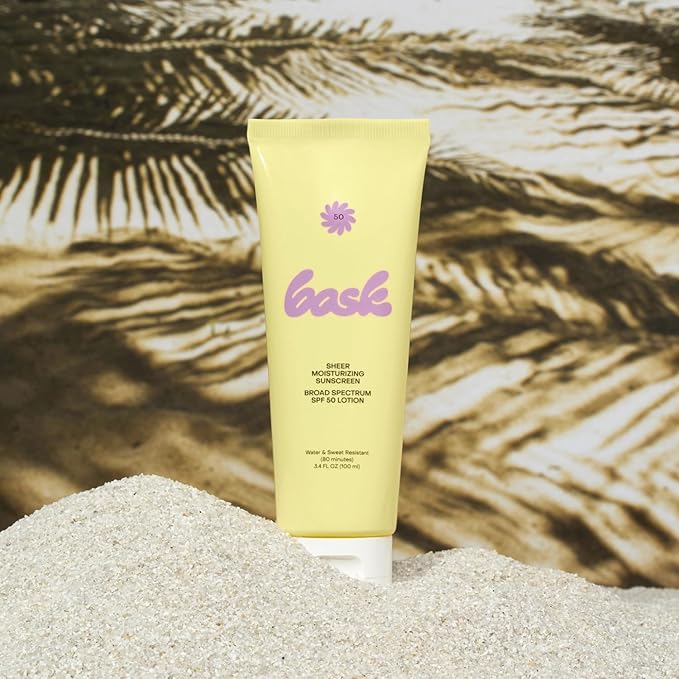 Bask Suncare SPF 50 Sheer Moisturizing Sunscreen Lotion - Broad Spectrum UVA/UVB Protection, Dermatologist Recommended, Hydrating, Lightweight & Non-Greasy, Travel Size (Value Pack of 3)