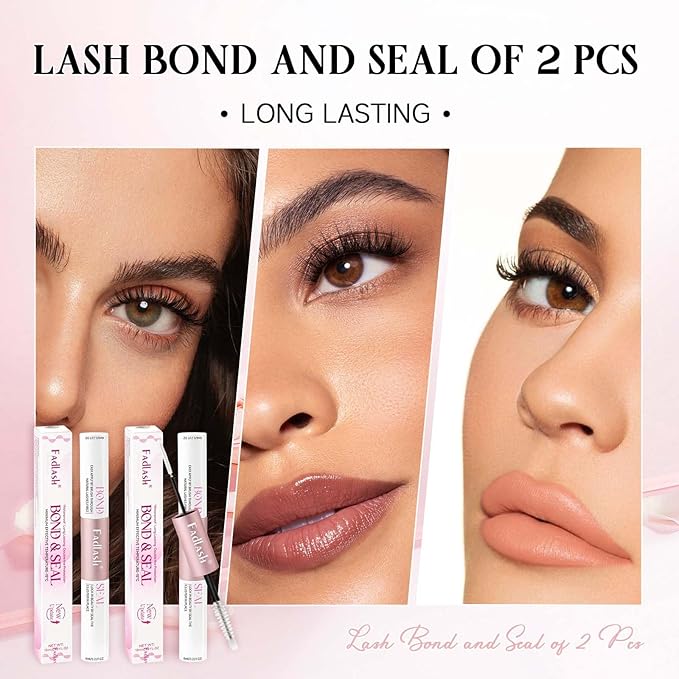 FADLASH Lash Bond and Seal Kit 2 Pcs Bond and Seal Lash Glue for Eyelash Clusters Waterproof Lash Clusters Glue Clear Stong Hold Long Lasting (12ml)