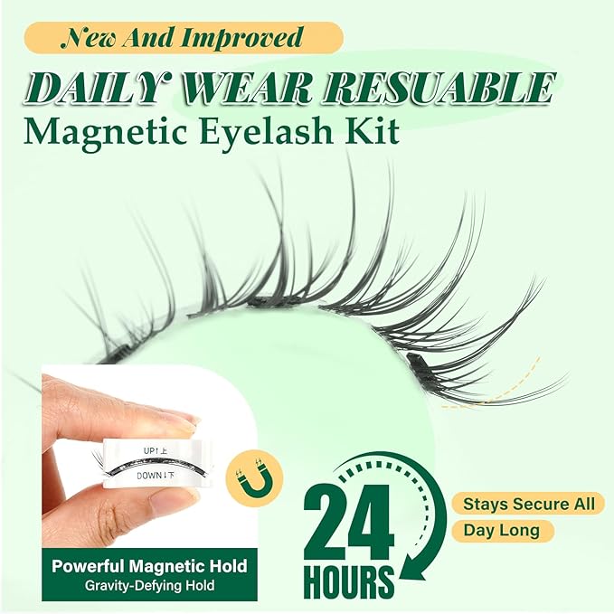 KEYYOU Reusable Magnetic Eyelashes 2 Pair with Applicator No Glue Needed 3D Natural Magnetic Lashes, Easy to Apply & Long Lasting for Daily Use & Events(A01+A05)