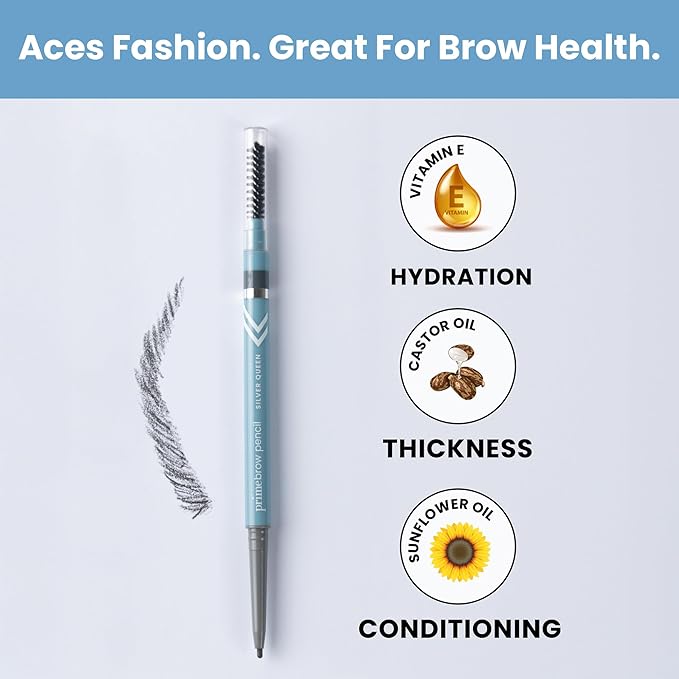 Prime Prometics PrimeBrow Pencil for Mature Women – Ultra-Precise Tip for Natural, Hair-Like Strokes – Smudge-Proof & Long-Lasting Wear – Great for Thinning, Sparse, or Graying Brows (Silver Queen)