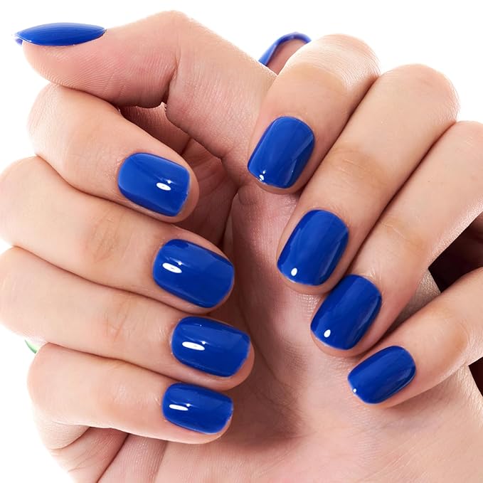GLAMERMAID Navy Blue Extra Short Press on Nails, Pure Dark Blue Fake Nails Short Squoval, Nutural Soft Jelly Gel Natural Square Glue on Nails, Acrylic False Nails, Glossy Round Fake Nails for Women
