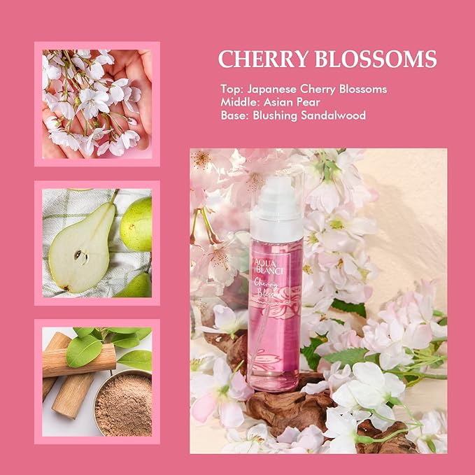 AQUA BLANCE Body Spray for Women, Fragrance Mist Gift Set, Pack of 3, Each 3.4 Fl Oz, Total 10.2 Fl Oz, Cherry Blossoms, Stars, Night