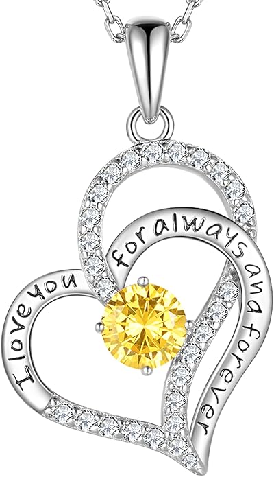 LynChoe Birthday Gifts Double Heart Birthstone Necklace for Women, S925 Sterling Silver Pendant Necklace Jewelry for Her Mother Mom Wife Girlfriend