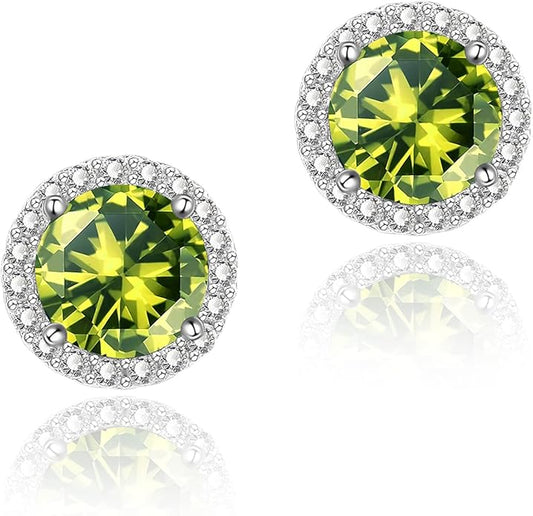 YOMELA Cubic Zirconia Earrings Studs, Halo CZ Birthstone Simulated Diamond Stud Earrings for Women