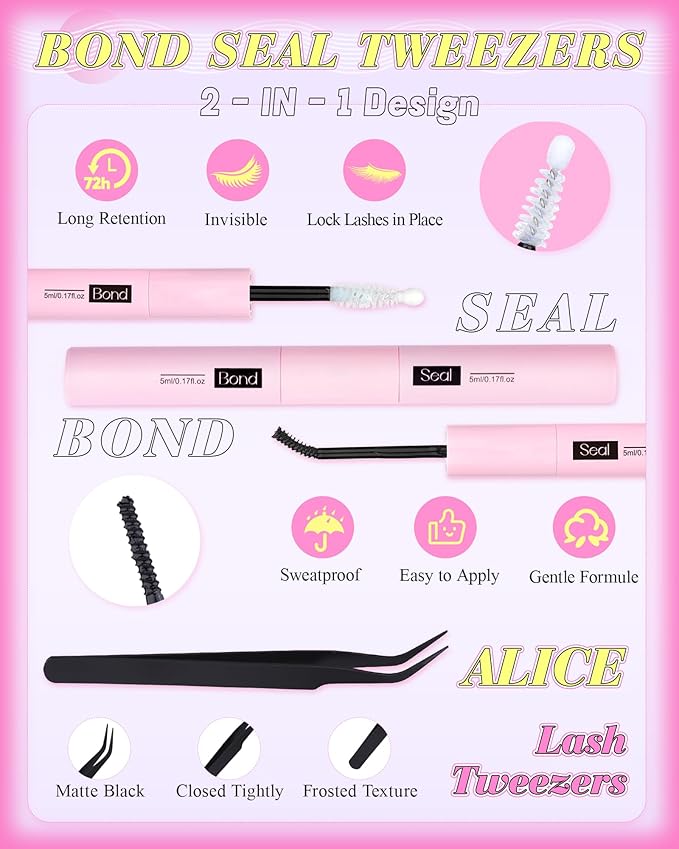ALICE Manga Lash Clusters Kit Clear Band Natural Lash Extensions Kit 5-14mm Wispy Cluster Eyelash Extension Kit DIY Invisible Band Individual Cluster Lashes with Spiky Bottom Lashes Bond and Seal
