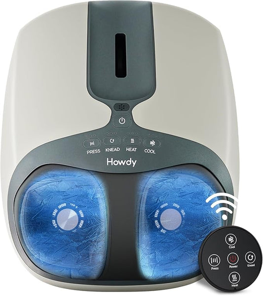 Howdy Shiatsu Foot Massager with Heat and Cold, 2026 Upgraded Adjustable Intensity & 30% Larger Heat Area, Relief for Plantar Fasciitis Neuropathy, Remote Control, Fits Size 13, Gift for Women Men