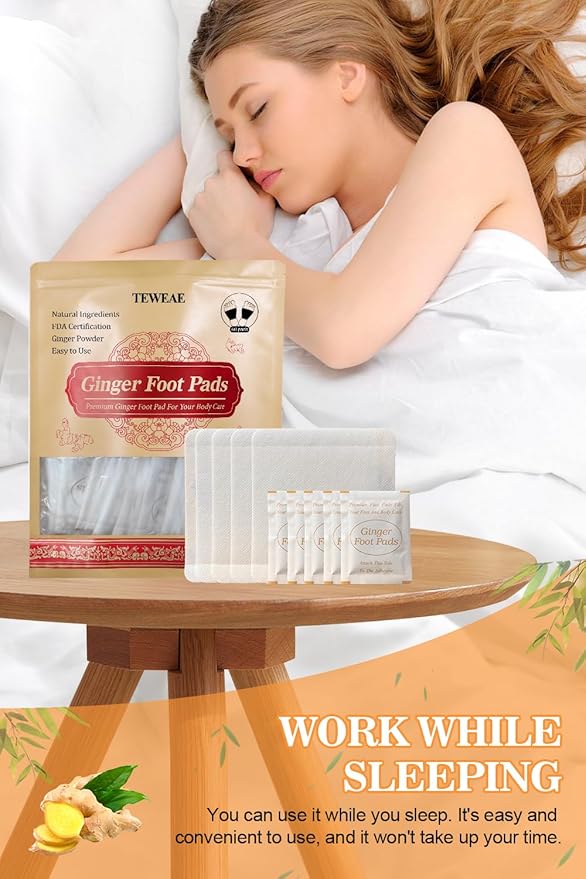 TEWEAE Foot Pads - 60Pads Pure Natural Ginger Powde Bamboo Vinegar Pads, Goodnight Foot Pads for Travel or Home Use