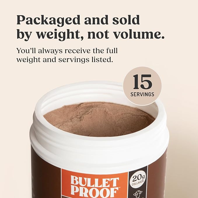 Bulletproof Chocolate Collagen Protein Powder with MCT Oil, 19g Protein, 17.6 Oz, Collagen Peptides and Amino Acids for Healthy Skin, Bones and Joints, Packaging May Vary