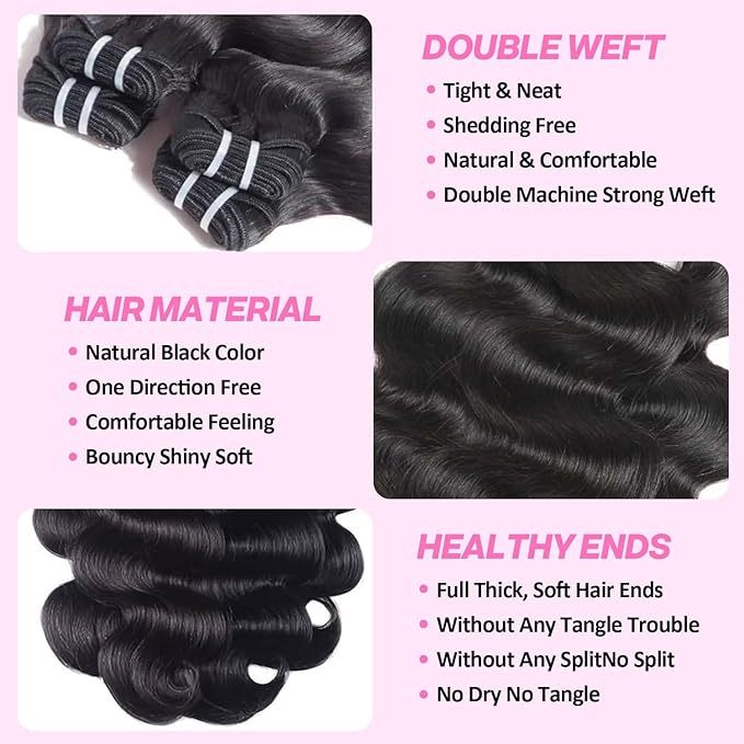 12A Body Wave Bundles Human Hair 100% Unprocessed Brazilian Hair for Women 22 22 22Inch Human Hair Bundles Extensions Quick Weave Natural Colour