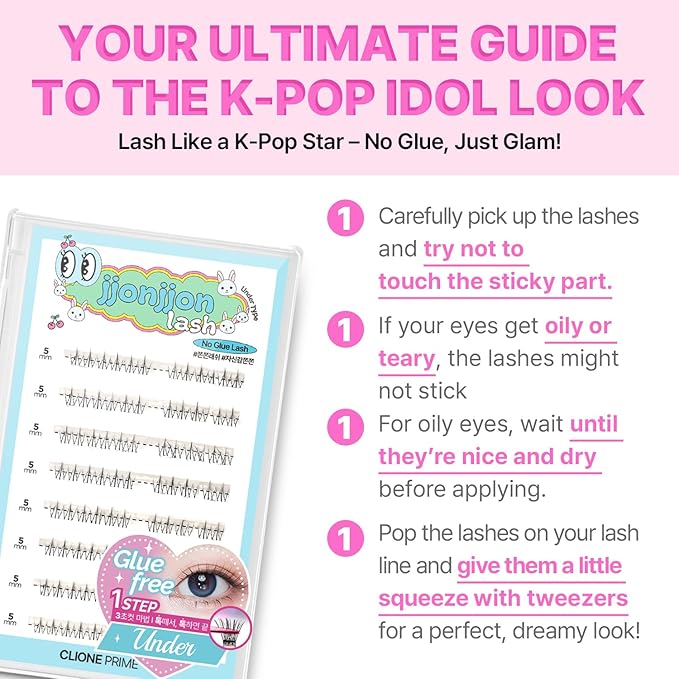 CLIONE PRIME Korean Self Adhesive Lash Clusters Voluminous Look No Glue Press On Pre Bond Lash Clusters Fluffy Self Adhesive False Eyelashes No Glue Needed Reusable Wispy Eyelash Extensions
