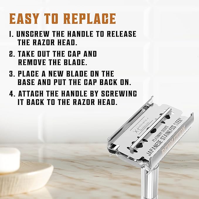 SHAVING REVOLUTION Double Edge Razor Blades - Men's Safety for Shaving Platinum Japanese Stainless Steel a Smooth, Precise and Clean Shave - 50 Count