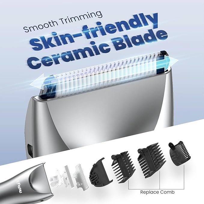 ENSSU Trimmer for Men with BLADELOCK™, Electric Manscape Body Hair Trimmer for Men with LED Spotlight & LCD Display, IPX7 Waterproof Wet/Dry Razor/Shavers for Pubic, Groin, Legs & Bikini Grooming