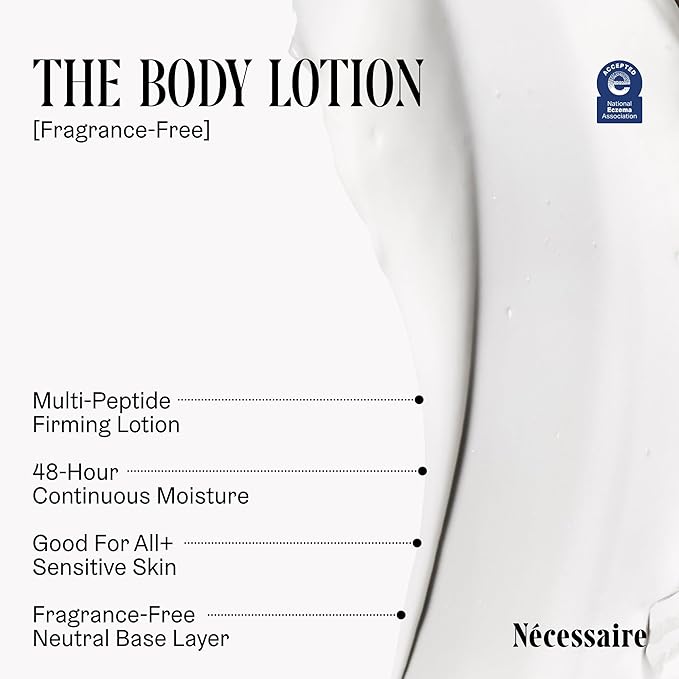 Nécessaire The Body Lotion - Fragrance-Free - Unscented - Multi-Peptide - Firming Body Lotion for Women + Men. 2.5% Niacinamide. Non-Comedogenic Lotion for Sensitive Skin – 450ml/15.2 fl oz