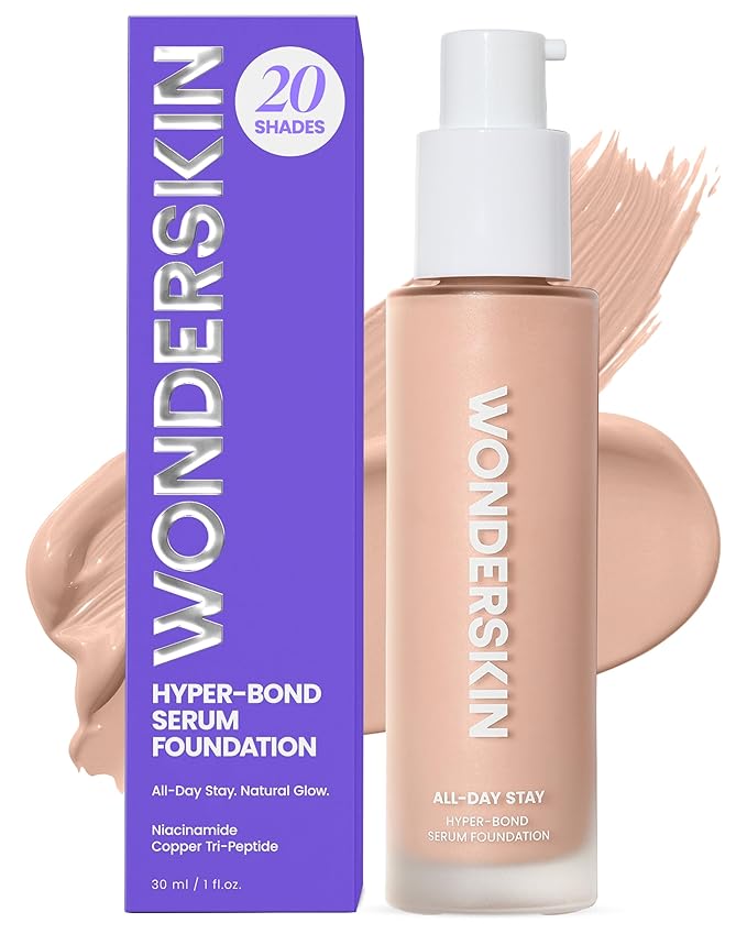 Wonderskin Hyper Bond All-Day Stay Serum Foundation – Waterproof, Transfer-Proof, 24HR Longwear Face Makeup with Niacinamide & Hyaluronic Acid – Lightweight, Natural Finish (Muse)