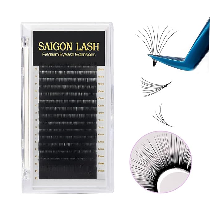 SAIGON LASH Camellia Eyelash Extensions, Layered Volume Lashes for Professionals, B/C/CC/D/DD Curl, 8-15mm Mixed Length, 0.07 Thickness, Soft Korean PBT Fiber, 16 Rows Tray (B-0.07)