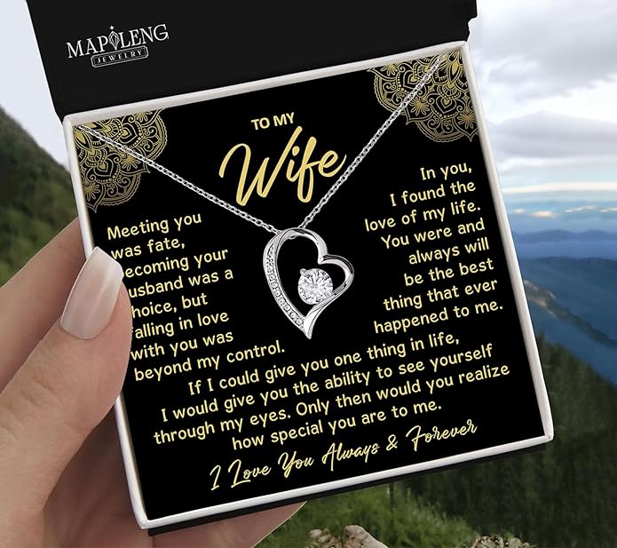 Mapileng To My Wife – Love Knot Necklace from Husband with Heartfelt Message Card & Elegant Luxury Gift Box, A Meaningful Romantic Jewelry Gift for Anniversary, Birthday, Wedding, Christmas
