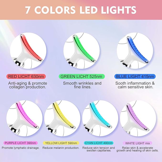 Red-Light-Therapy-for-Face and Neck Massager,7 Colors Womens Skin Rejuvenation Lifting Facial Massager Tool for Toning,Glow Boost