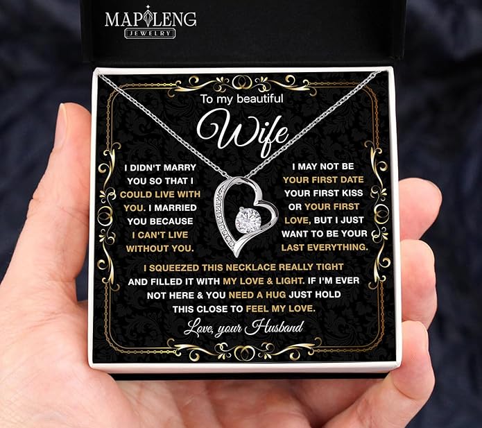 Mapileng To My Wife – Love Knot Necklace from Husband with Heartfelt Message Card & Elegant Luxury Gift Box, A Meaningful Romantic Jewelry Gift for Anniversary, Birthday, Wedding, Christmas