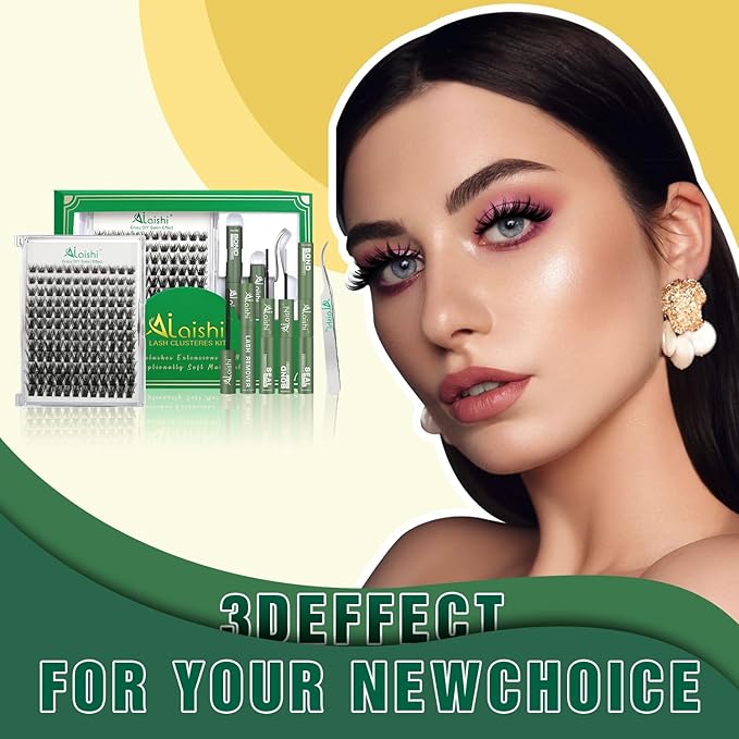 AILAISHI Lash Clusters Kit, DIY 3D Cluster Eyelash Extensions 10‑18mm,144pcs Fluffy D Curl Soft Natural Lashes with Bond and Seal,Remover,Tweezers–Fake Cat Eye Wispy Individual Clusters MIX1-3-L