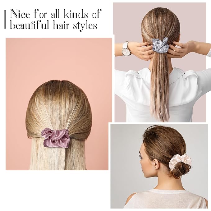 Hoteam 200 Pieces Satin Hair Scrunchies Bulk for Ponytail Holder Solid Color Satin Hair Tie Hair Elastics Bands for Women Teens Birthday Gift (Brown)
